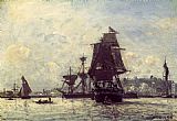 Johan Barthold Jongkind Canvas Paintings - Sailing Ships at Honfleur